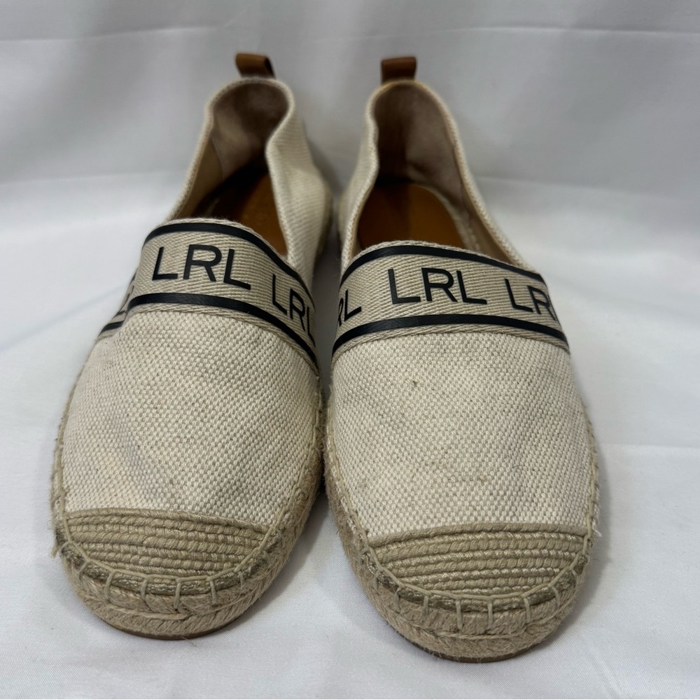 Lauren Ralph Lauren Caylee Tan Canvas Espadrille Flats Slide ons size 9.5